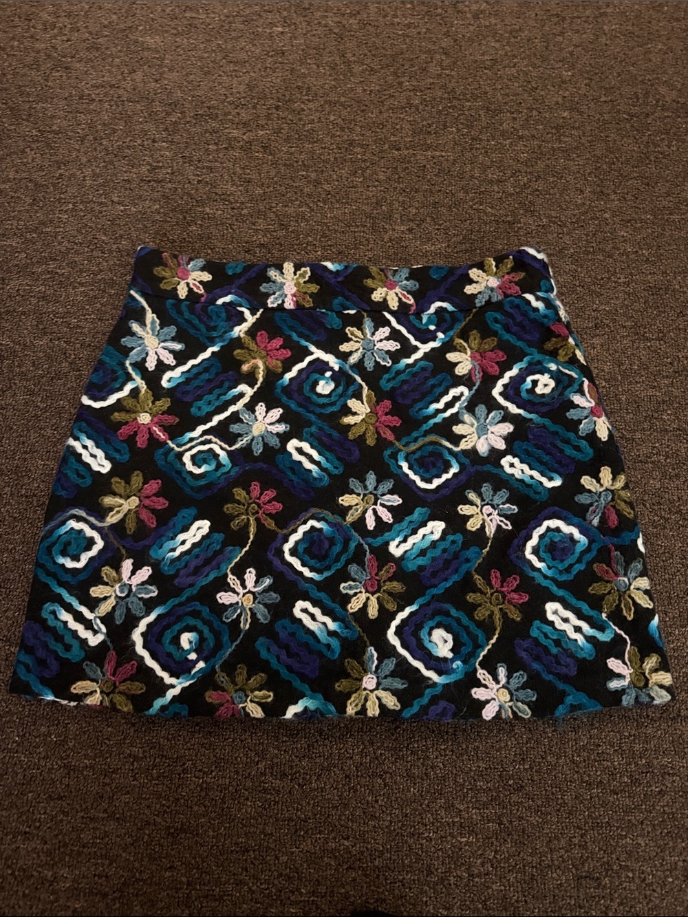 Zara Black Mini Skirt with Multicolor Embroidery